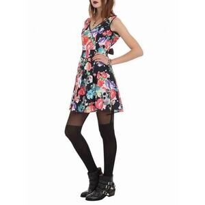 Iron Fist Roaming Hearts Skull Floral Print Fit & Flare Jersey Mini Dress Size M